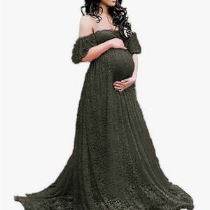 Amazon Elegant Off-Shoulder Maxi Dress in Olive